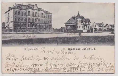 58354 Ak Gruss aus Dahlen in Sachsen Bürgerschule 1907