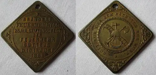 seltene eckige Medaille Brandenburger Feuerwehrtag Cottbus 1888 (107303)
