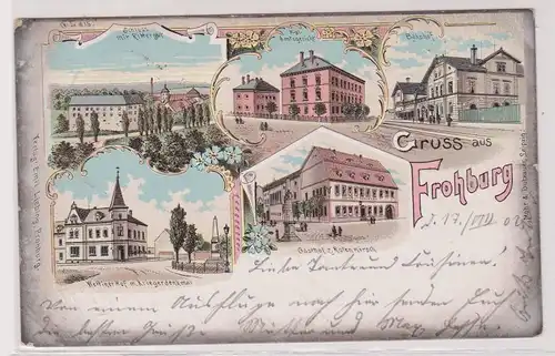 84283 Ak Lithographie Gruß aus Frohburg Gasthof, Bahnhof usw. 1902