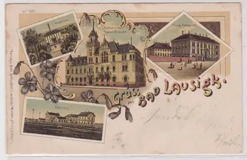 18062 Ak Lithographie Gruß aus Bad Lausick Post, Bahnhof usw. 1907