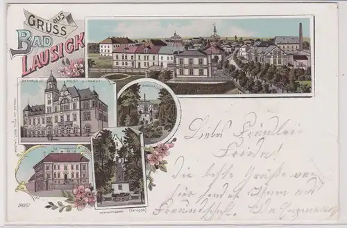 71530 Ak Lithographie Gruß aus Bad Lausick Post, Amtsgericht usw. 1898