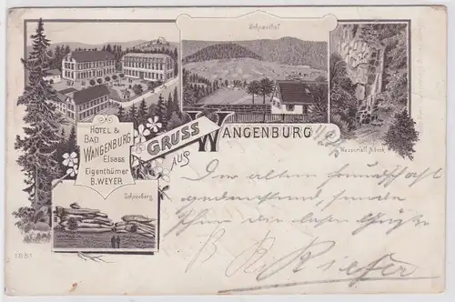 77362 Ak Lithographie Gruß aus Wangenburg im Elsass Hotel & Bad 1897