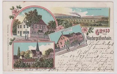 98755 Ak Lithographie Gruß aus Niedergräfenhain Mühle, Restauration usw. 1901