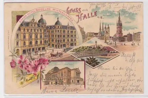 901882 Ak Lithographie Gruß aus Halle a.S. Grand Hotel Bode usw. 1900