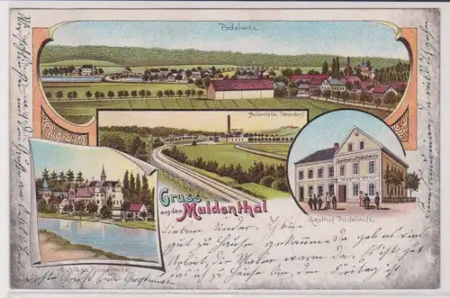 56574 Ak Lithographie Gruß aus dem Muldenthal Gasthof Podelwitz 1903