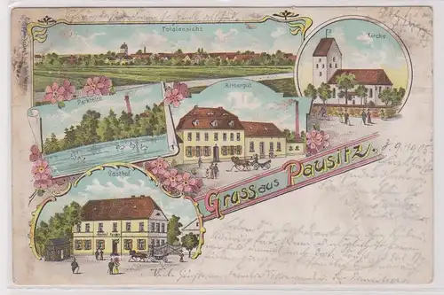 73816 Ak Lithographie Gruß aus Pausitz Gasthof, Rittergut usw. 1905