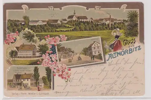 99963 Ak Lithographie Gruß aus Altmörbitz Gasthof, Schmiede usw. 1908