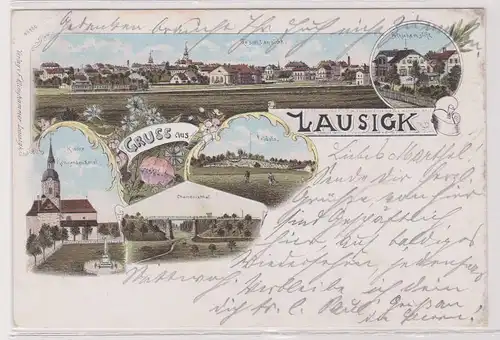 14958 Ak Lithographie Gruß aus Lausick Fridola, Kriegerdenkmal usw. 1901