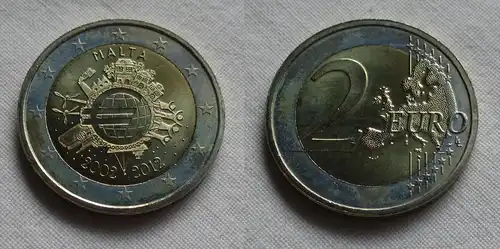2 Euro Gedenkmünze Malta 10 Jahre Euro Bargeld 2012 Stgl. (158484)