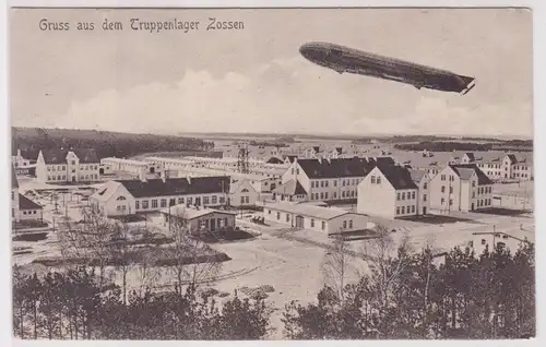 05962 Feldpost Ak Gruß aus dem Truppenlager Zossen mit Zeppelin Luftschiff 1916