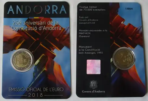 Andorra 2 Euro 2018 "25 Jahre Verfassung" Blister/Folder Stgl. (158176)