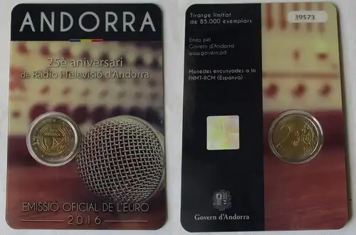 Andorra 2 Euro 2016 "Rundfunk Radio" Blister/Folder Stgl. (158162)