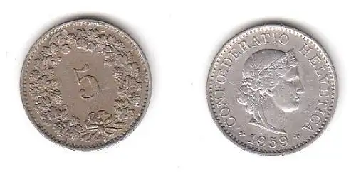 5 Rappen Nickel Münze Schweiz 1959 B (113094)