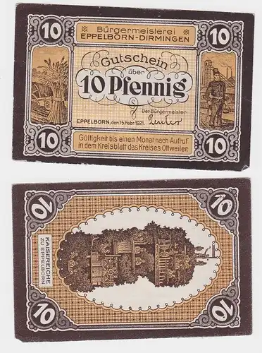 10 Pfennig Banknote Bürgermeisterei Eppelborn Dirmingen 15.2.1921 (110073)