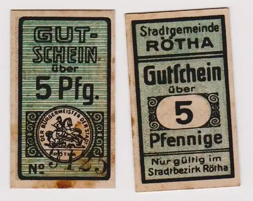 5 Pfennig Banknote Notgeld Stadtgemeinde Rötha ohne Jahr (120278)