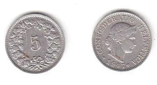 5 Rappen Nickel Münze Schweiz 1947 B (114592)