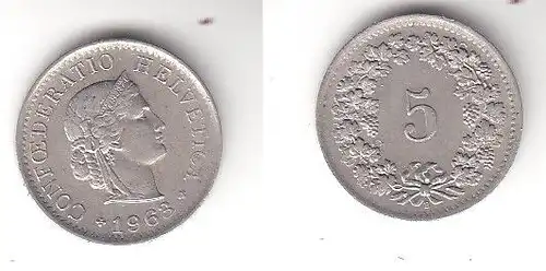 5 Rappen Nickel Münze Schweiz 1963 B (114565)