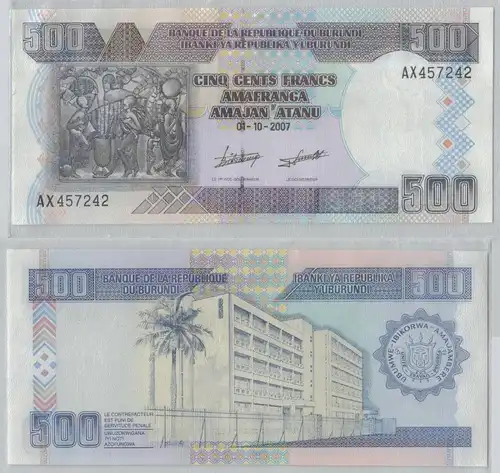 500 Francs Banknote Banque de la Republique du Burundi 2007 P38 UNC (143585)