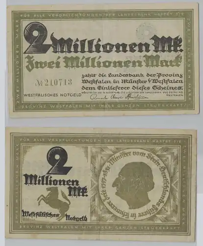 2 Millionen Mark Banknote Landesbank Provinz Westfalen Münster 1923 (152907)