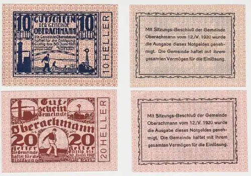 10 und 20 Heller Banknote Oberachmann 1920 (140512)