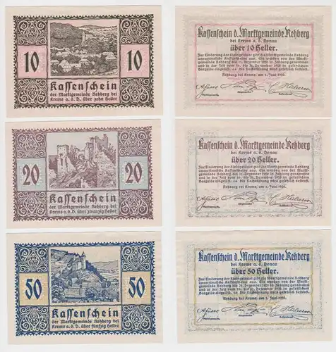 10, 20 und 50 Heller Banknote Rehberg 01.06.1920 (154515)
