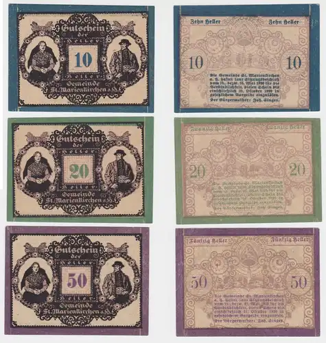 10, 20 und 50 Heller Banknote St. Marienkirchen (142248)