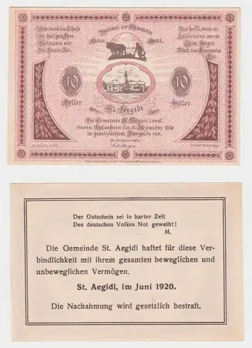 10 Heller Banknote Sankt Aegidi Juni 1920 (154670)