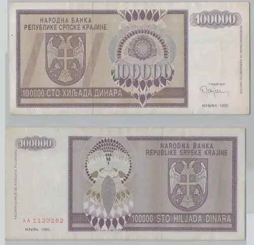 100000 Dinara Banknote Republik Serbische Krajina 1993 (153567)