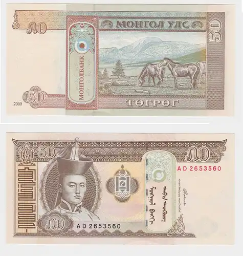 50 Tugrik Banknote Mongolei 2000 Pick 64 kassenfrisch UNC (152750)