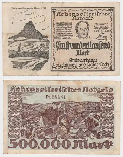 500000 Mark Banknote Hohenzollersches Notgeld  August 1923 (153942)