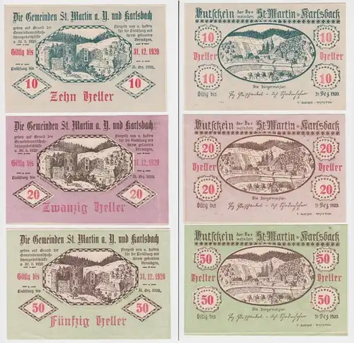 10, 20 und 50 Heller Banknote St. Martin und Karlsbach (144224)