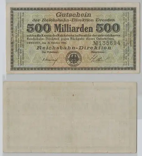 500 Milliarden Mark Banknote Reichsbahn Direktion Dresden 26.10.1923 (143355)