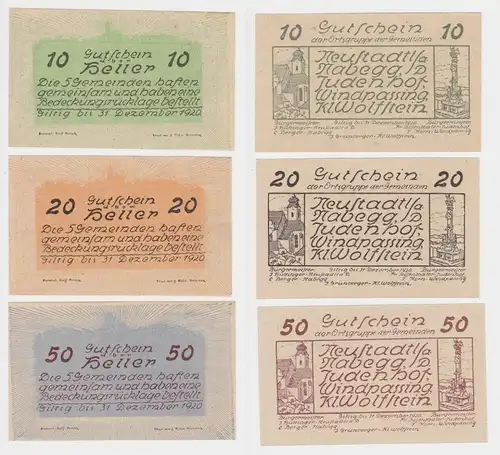 10, 20 und 50 Heller Banknote Ortsgruppen Neustadt, Judenhof, usw. (145143)