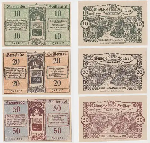 10, 20 und 50 Heller Banknoten Zeillern 1920 (149619)