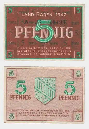 5 Pfennig Banknote Land Baden Staatsschuldenverwaltung 1947 (150256)