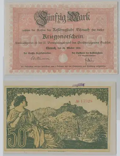 50 Mark Banknote Kriegsnotschein Eisenach 24.Oktober 1918 (153361)