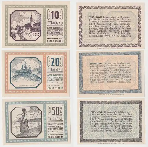10, 20 und 50 Heller Banknote Thalgau 1920 (144202)