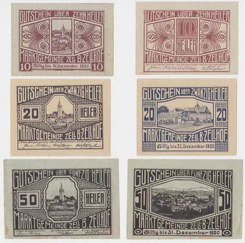10, 20 und 50 Heller Banknote Zell bei Zellhof 1920 (143775)