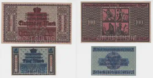 5 & 100 Mark Banknoten Notgeld Braunschweig  15.10.1918 (153962)