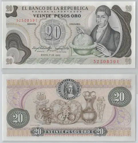 20 Pesos Oro Banknote Colombia Kolumbien 1983 UNC P409d (148195)