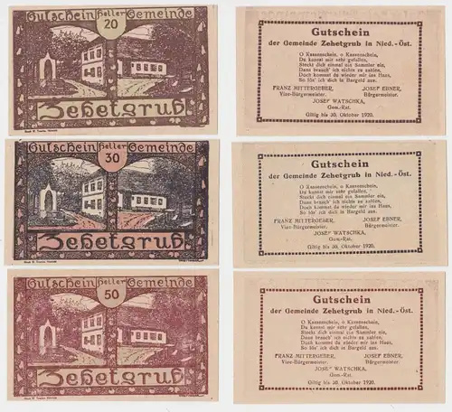 20, 30 und 50 Heller Banknote Zehetgrub 1920 (141773)
