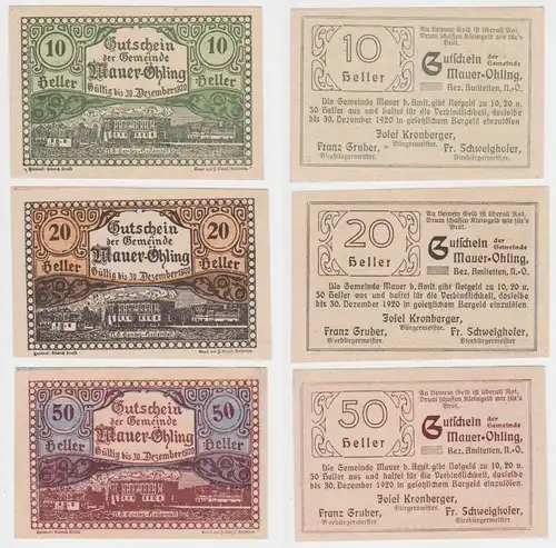 10, 20 und 50 Heller Banknoten Mauer-Öhling 1920 (143424)