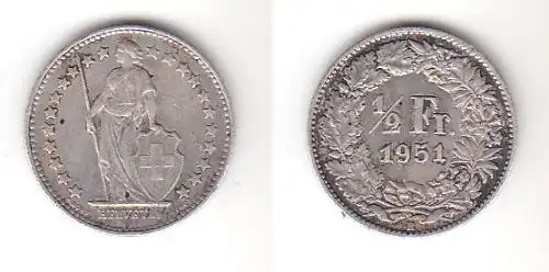 1/2 Franken Silber Münze Schweiz 1951 B (114511)