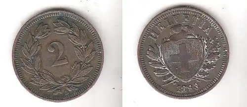 2 Rappen Kupfer Münze Schweiz 1893 B (113928)