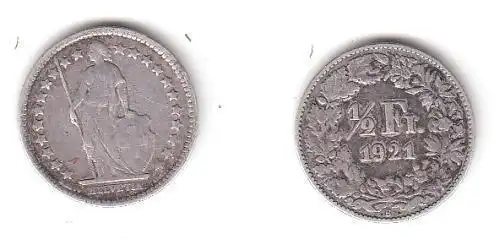 1/2 Franken Silber Münze Schweiz 1921 B (113289)