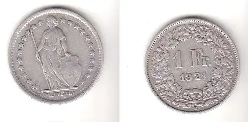 1 Franken Silber Münze Schweiz 1921 B (114281)