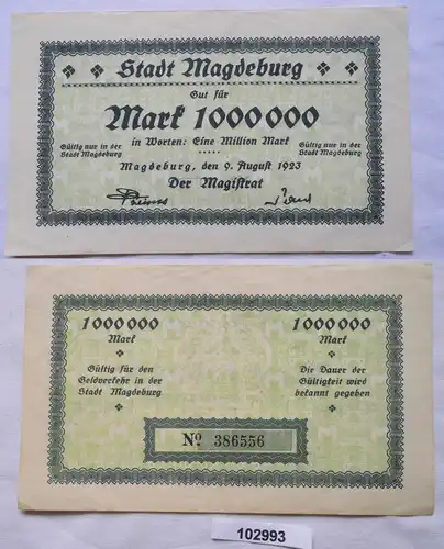 1 Million Mark Banknote Inflation Magdeburg 9.August 1923 (102993)