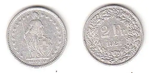 2 Franken Silber Münze Schweiz 1921 B (114221)