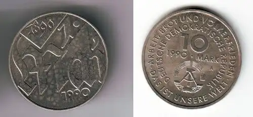 DDR Gedenk Münze 10 Mark 100.Jahre 1.Mai Feiertag 1990 (112143)