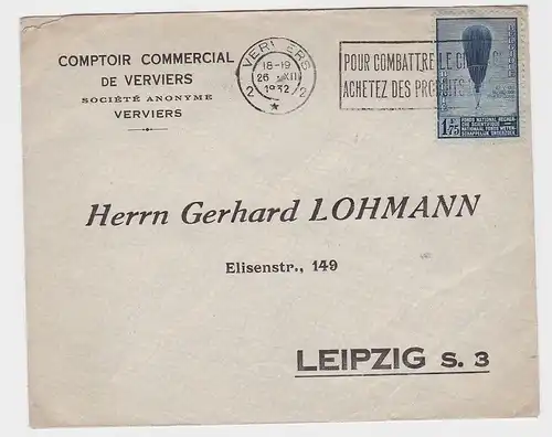 87659 Firmen Brief Comptoir Commercial (kommerziele Theke) Verviers Belgien 1932